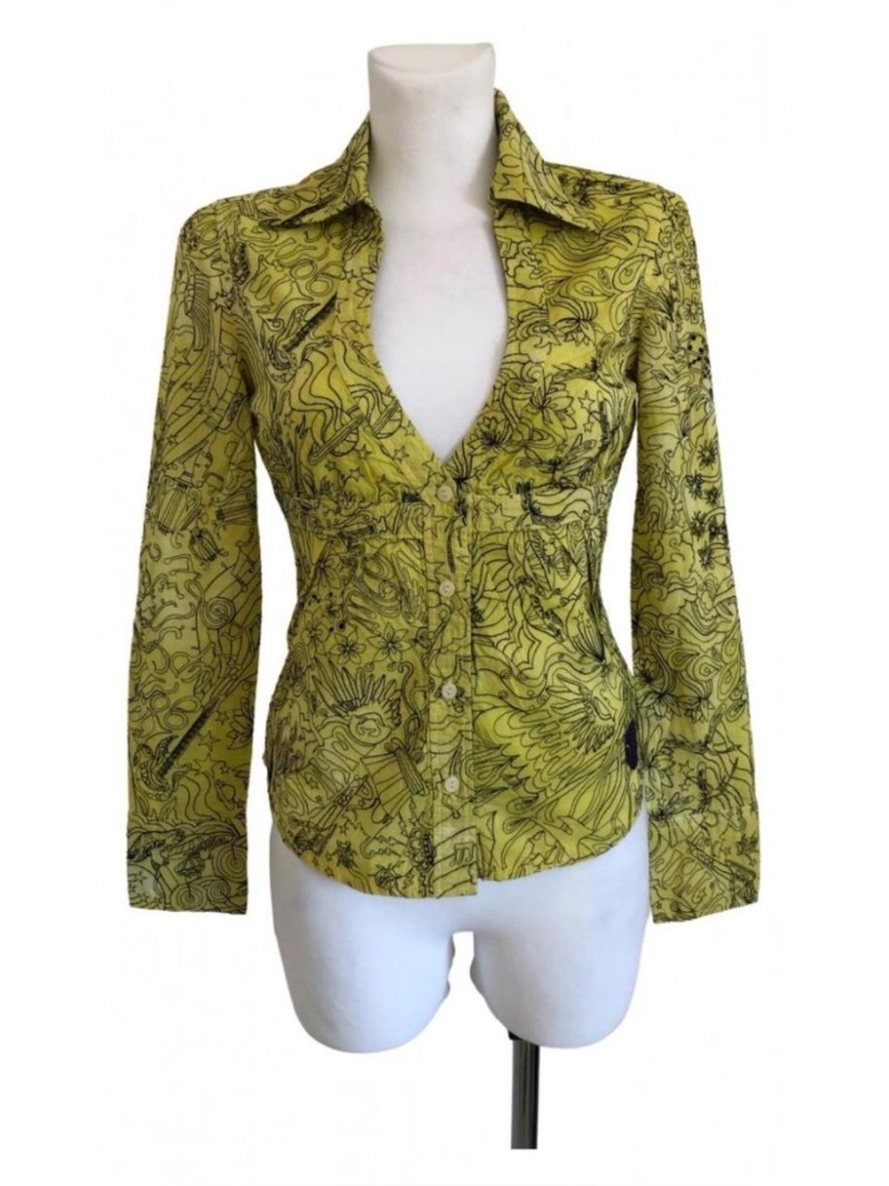 Miss Sixty Y2K Whimsical Embroidered Button Down Shirt